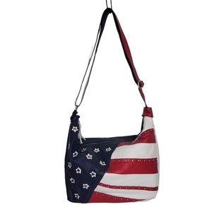 SHARIF Stars and Stripes Red White and Blue American Flag Hobo Shoulder Bag RARE